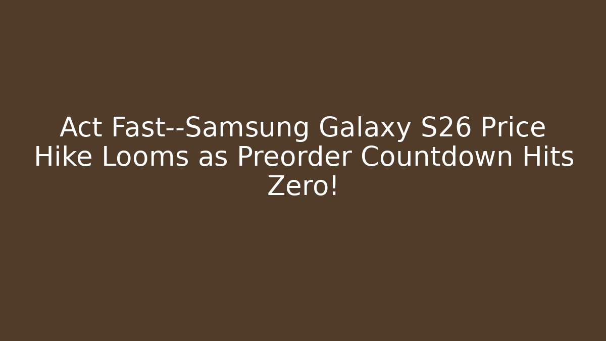 Act Fast—Samsung Galaxy S26 Price Hike Looms as Preorder Countdown Hits Zero! - Critter Realm