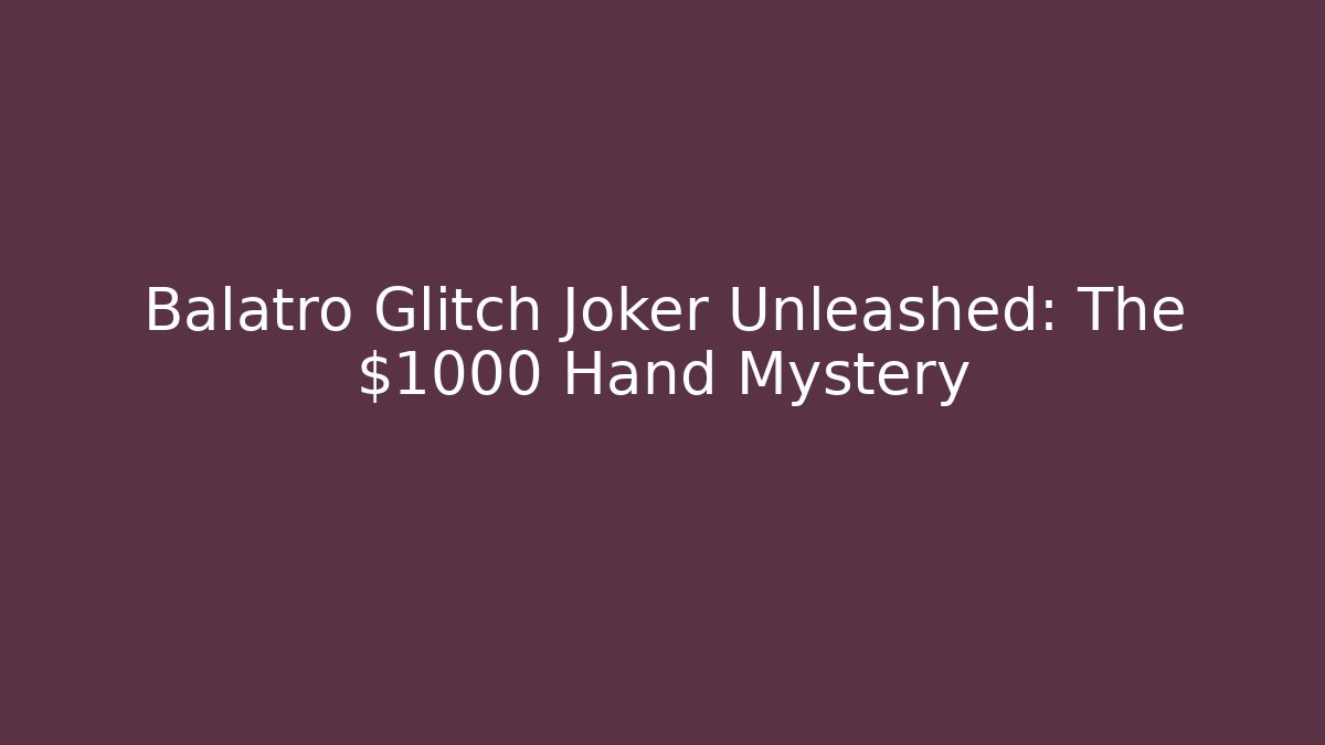 Balatro Glitch Joker Unleashed: The $1000 Hand Mystery
