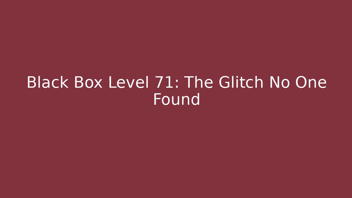 Black Box Level 71: The Glitch No One Found