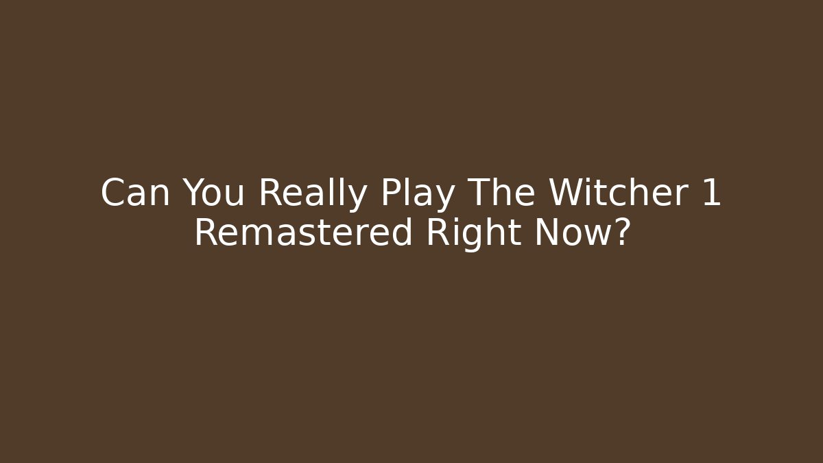Can You Really Play The Witcher 1 Remastered Right Now?
