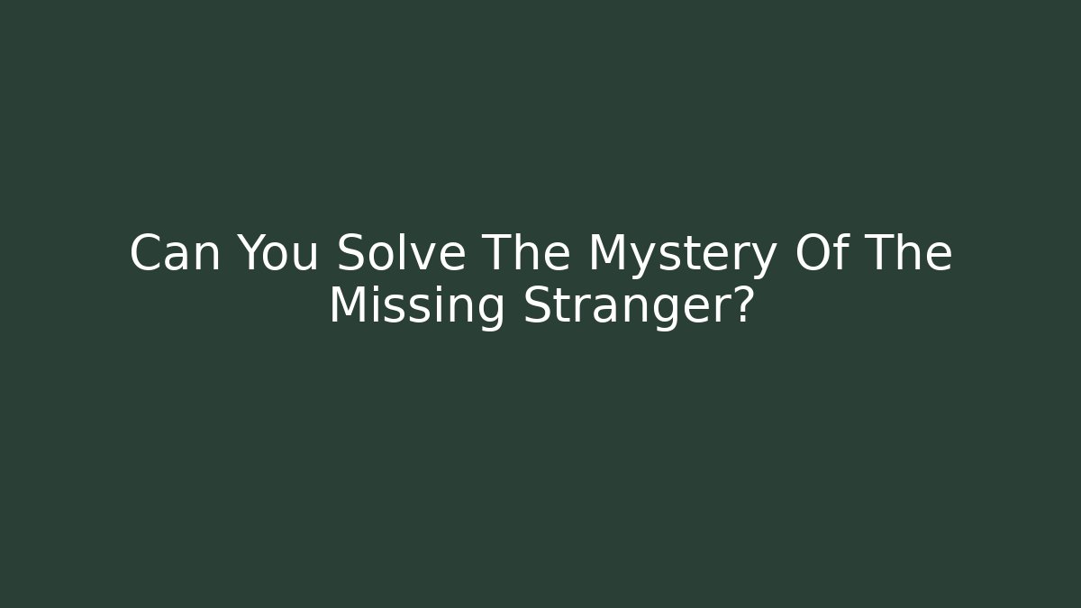 Can You Solve The Mystery Of The Missing Stranger?