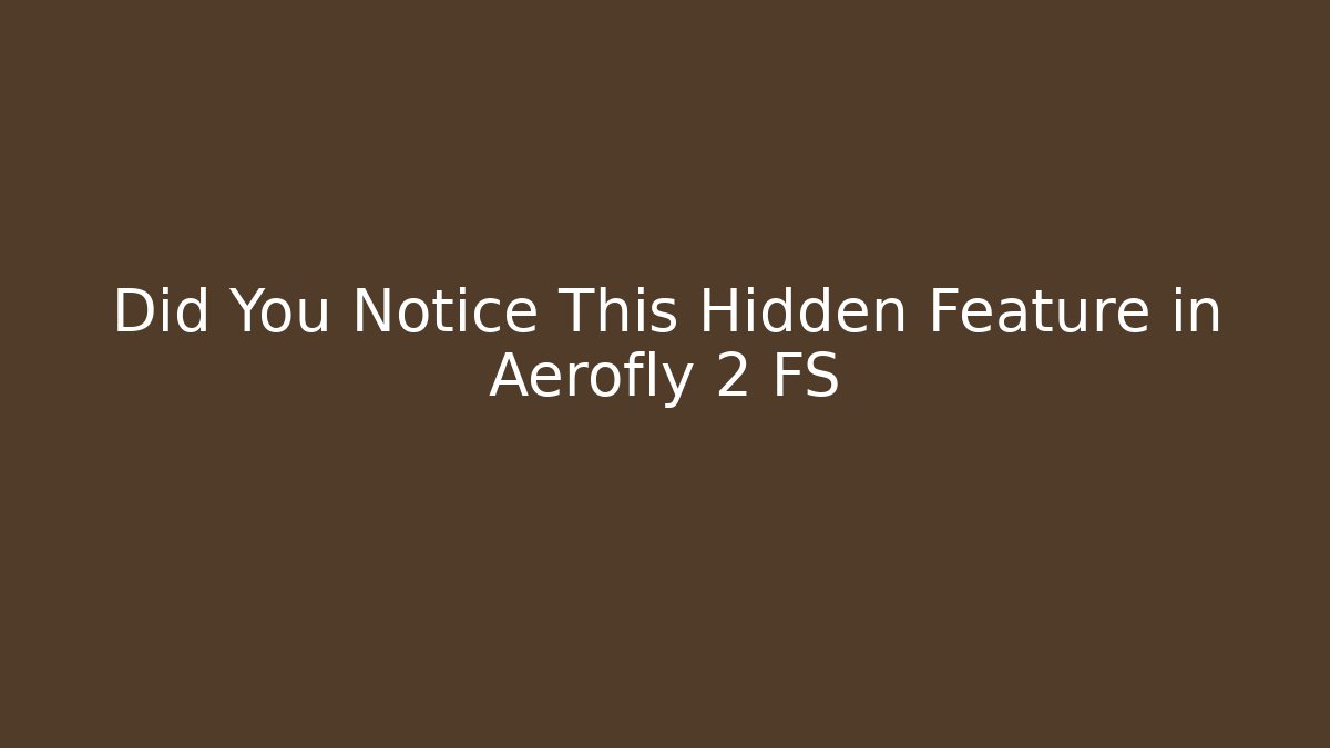 Did You Notice This Hidden Feature in Aerofly 2 FS