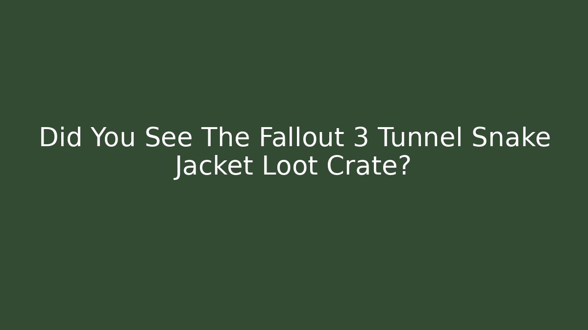 Did You See The Fallout 3 Tunnel Snake Jacket Loot Crate?