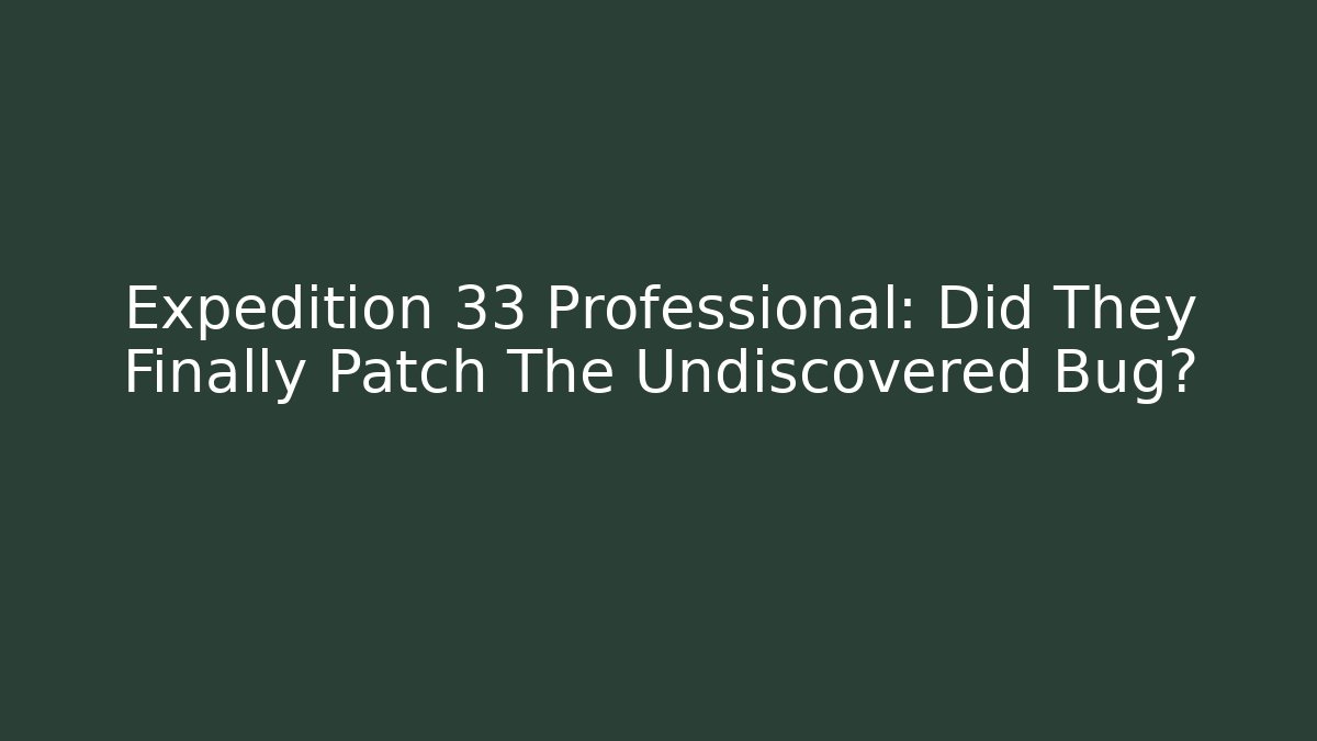 Expedition 33 Professional: Did They Finally Patch The Undiscovered Bug?