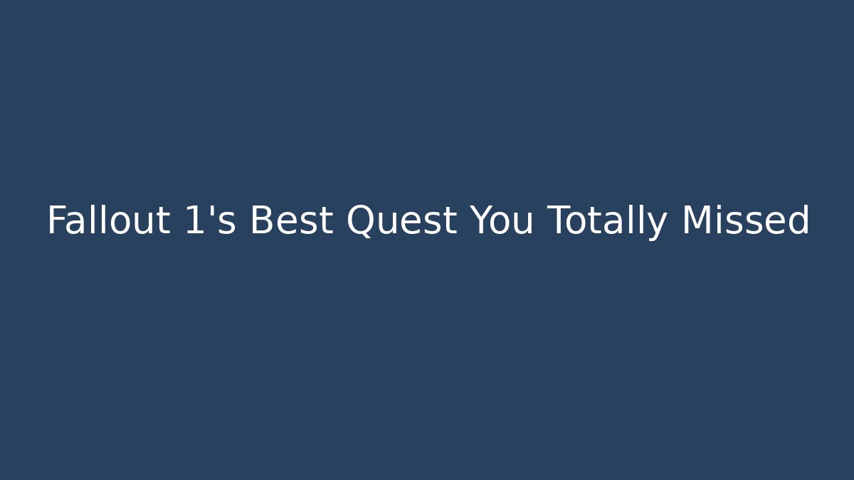 Fallout 1's Best Quest You Totally Missed - Critter Realm