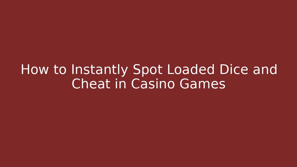 How to Instantly Spot Loaded Dice and Cheat in Casino Games
