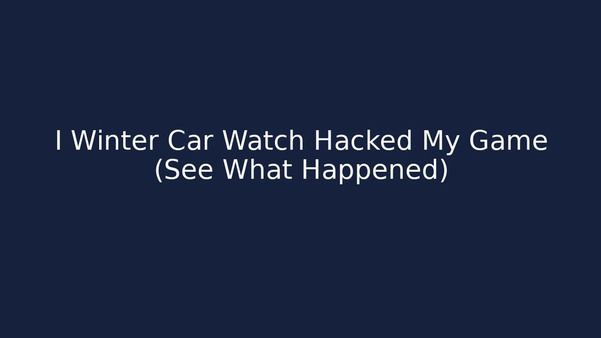 I Winter Car Watch Hacked My Game (See What Happened)