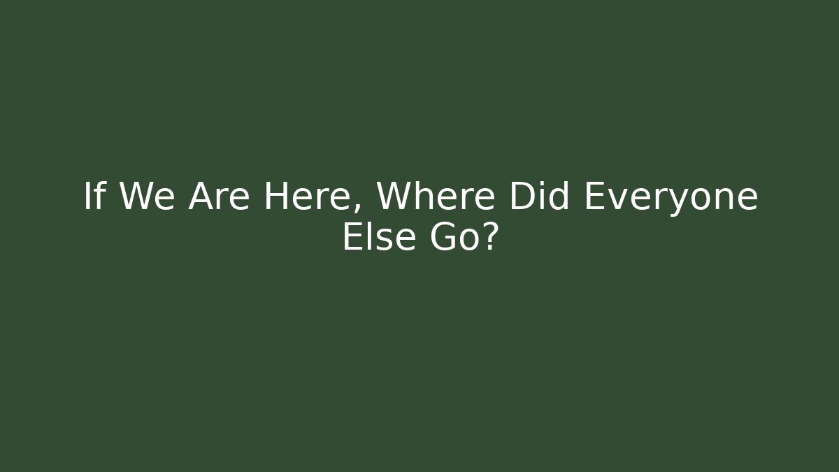 If We Are Here, Where Did Everyone Else Go?