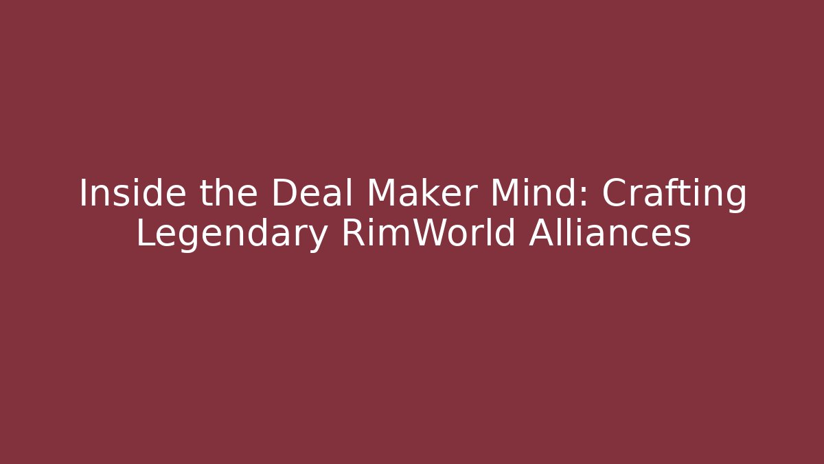 Inside the Deal Maker Mind: Crafting Legendary RimWorld Alliances
