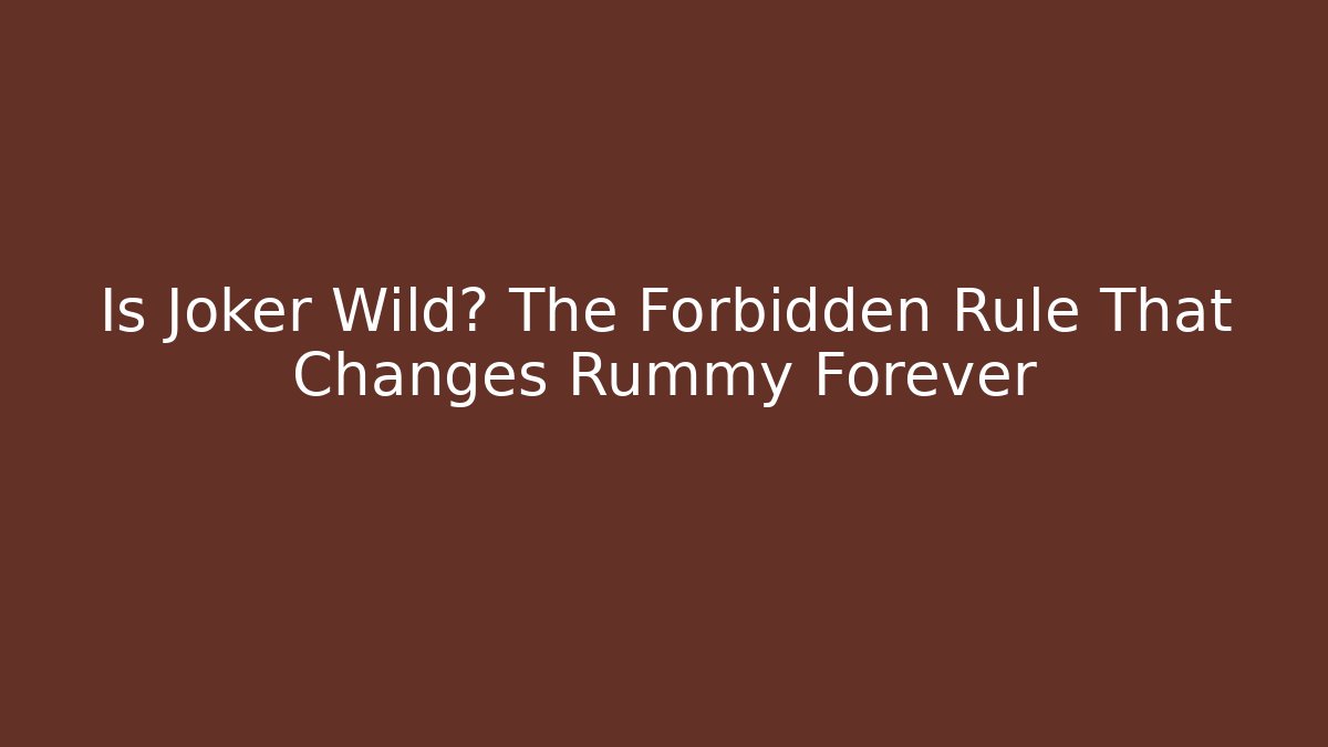 Is Joker Wild? The Forbidden Rule That Changes Rummy Forever - Critter Realm