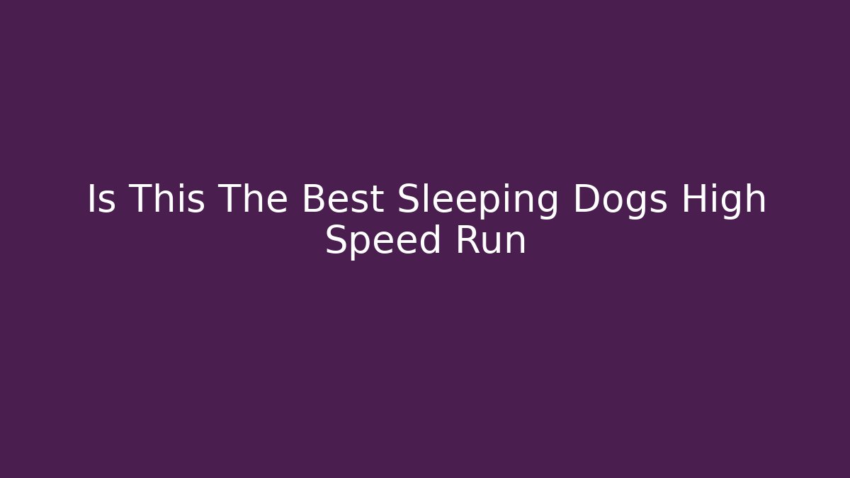 Is This The Best Sleeping Dogs High Speed Run