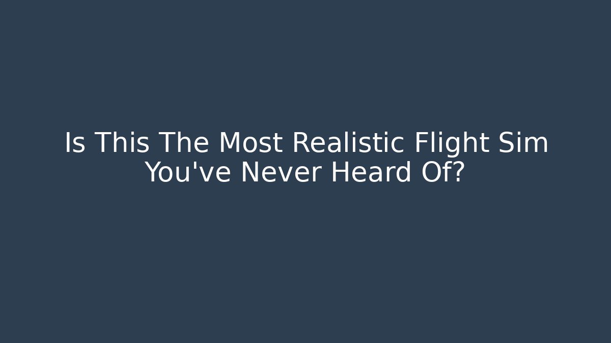 Is This The Most Realistic Flight Sim You've Never Heard Of?
