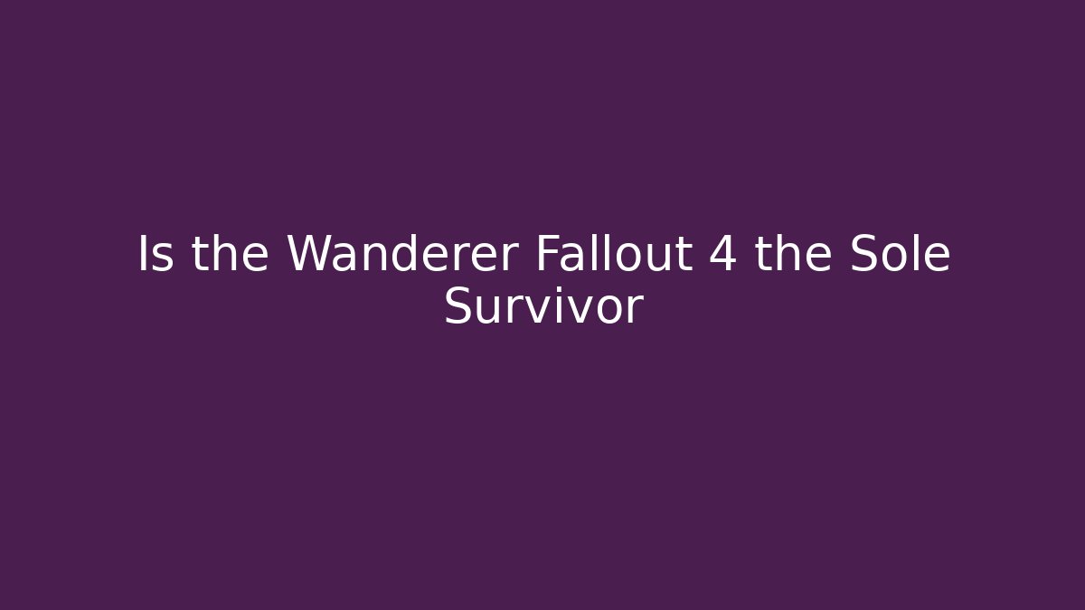 Is the Wanderer Fallout 4 the Sole Survivor