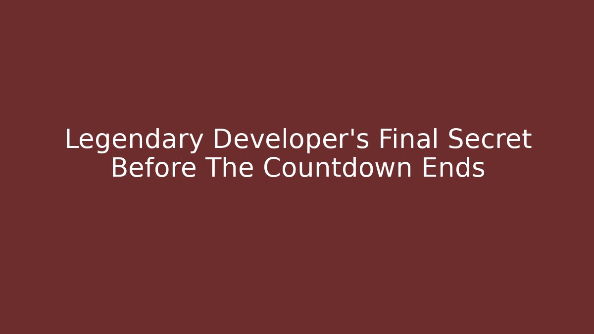 Legendary Developer's Final Secret Before The Countdown Ends - Critter Realm