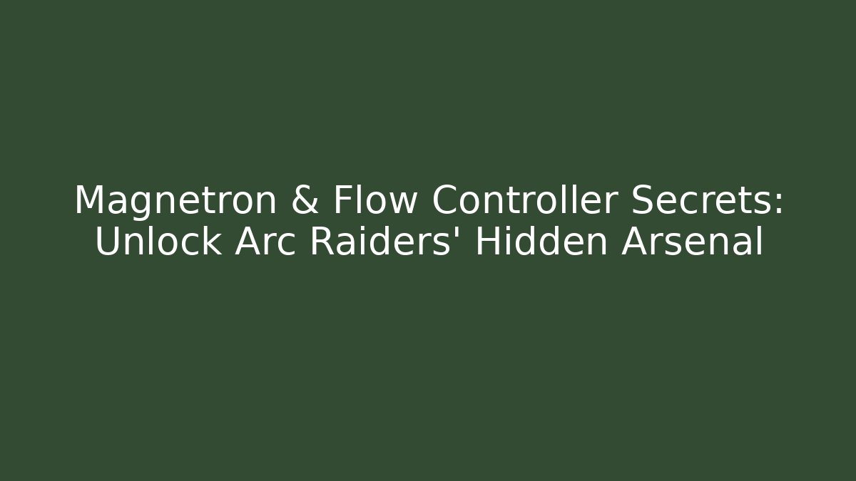 Magnetron & Flow Controller Secrets: Unlock Arc Raiders' Hidden Arsenal