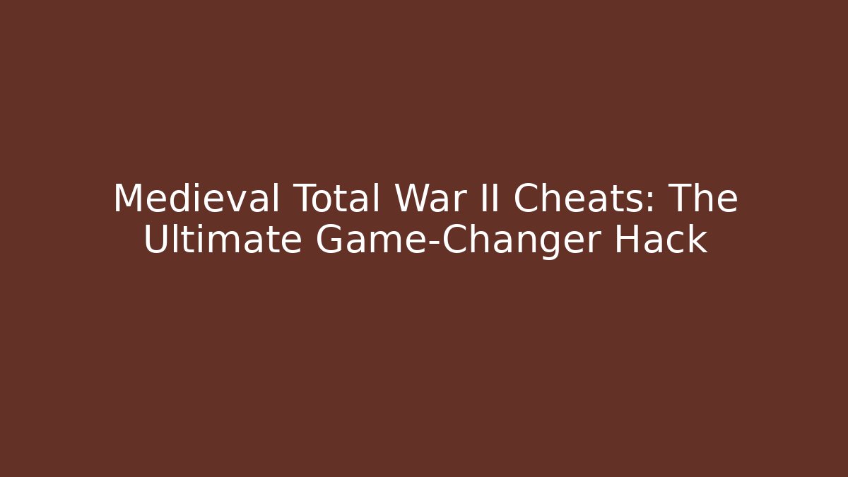 Medieval Total War II Cheats: The Ultimate Game-Changer Hack