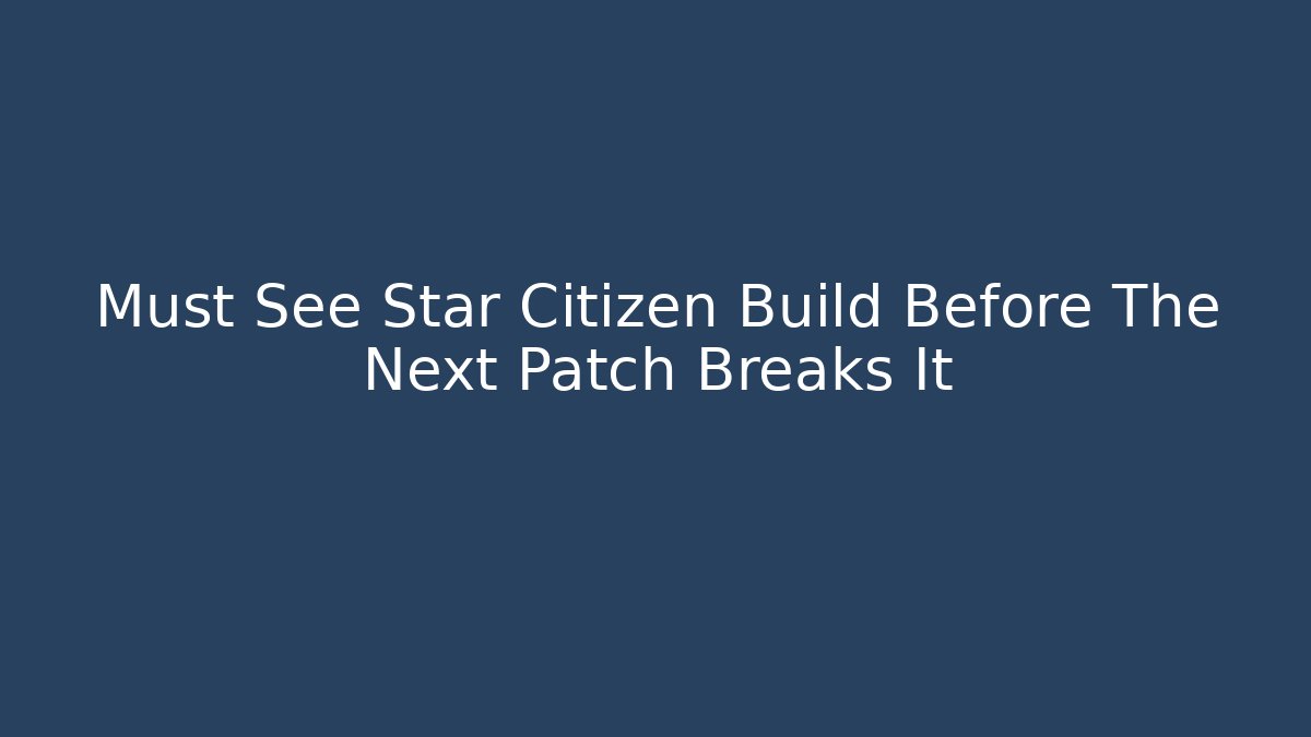 Must See Star Citizen Build Before The Next Patch Breaks It