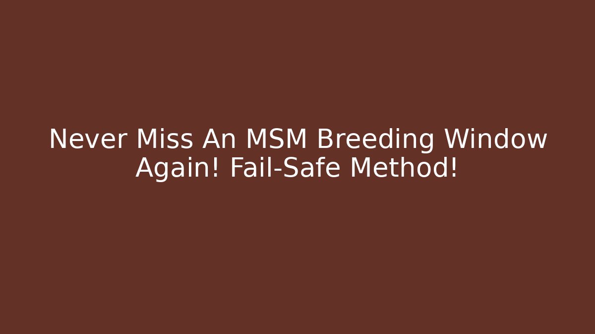 Never Miss An MSM Breeding Window Again! Fail-Safe Method!