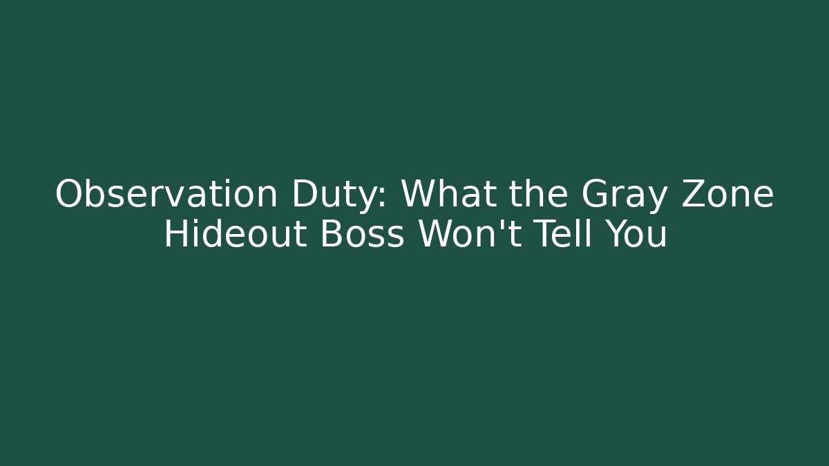 Observation Duty: What the Gray Zone Hideout Boss Won't Tell You