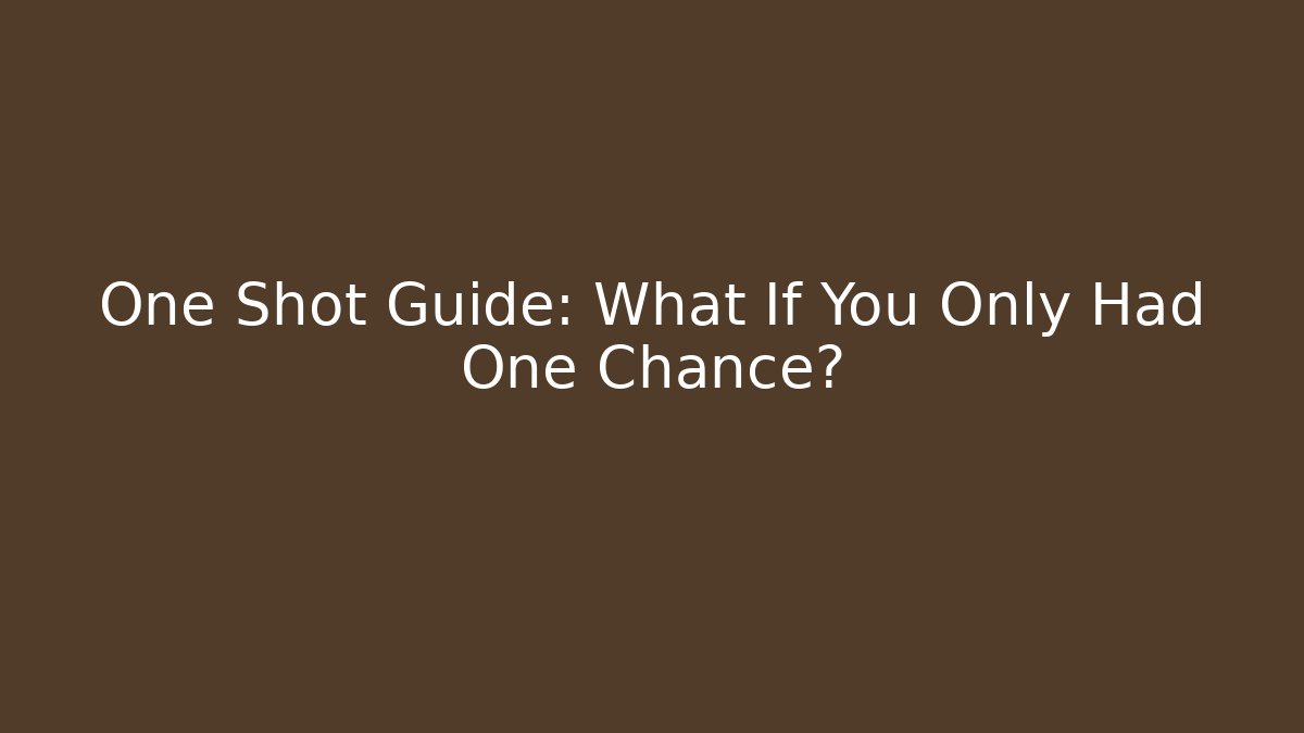 One Shot Guide: What If You Only Had One Chance?