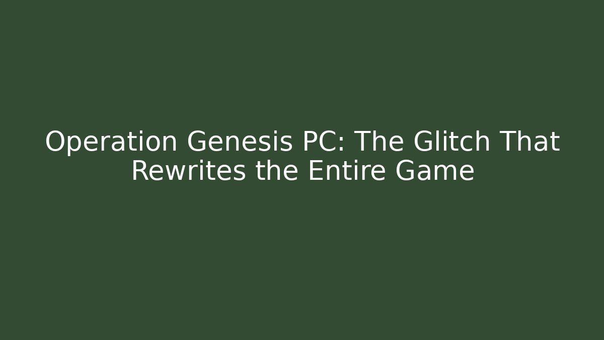 Operation Genesis PC: The Glitch That Rewrites the Entire Game