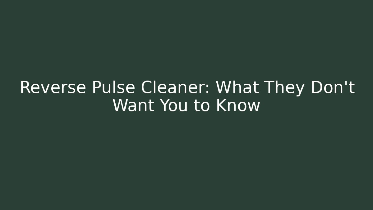 Reverse Pulse Cleaner: What They Don't Want You to Know