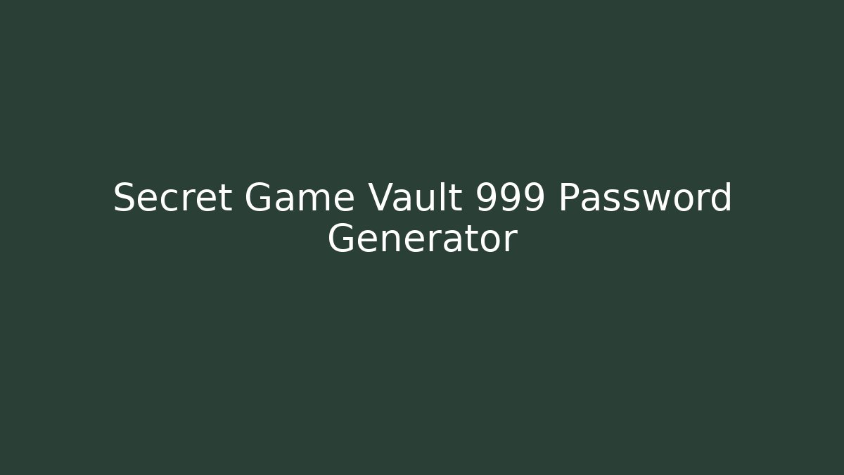 Secret Game Vault 999 Password Generator