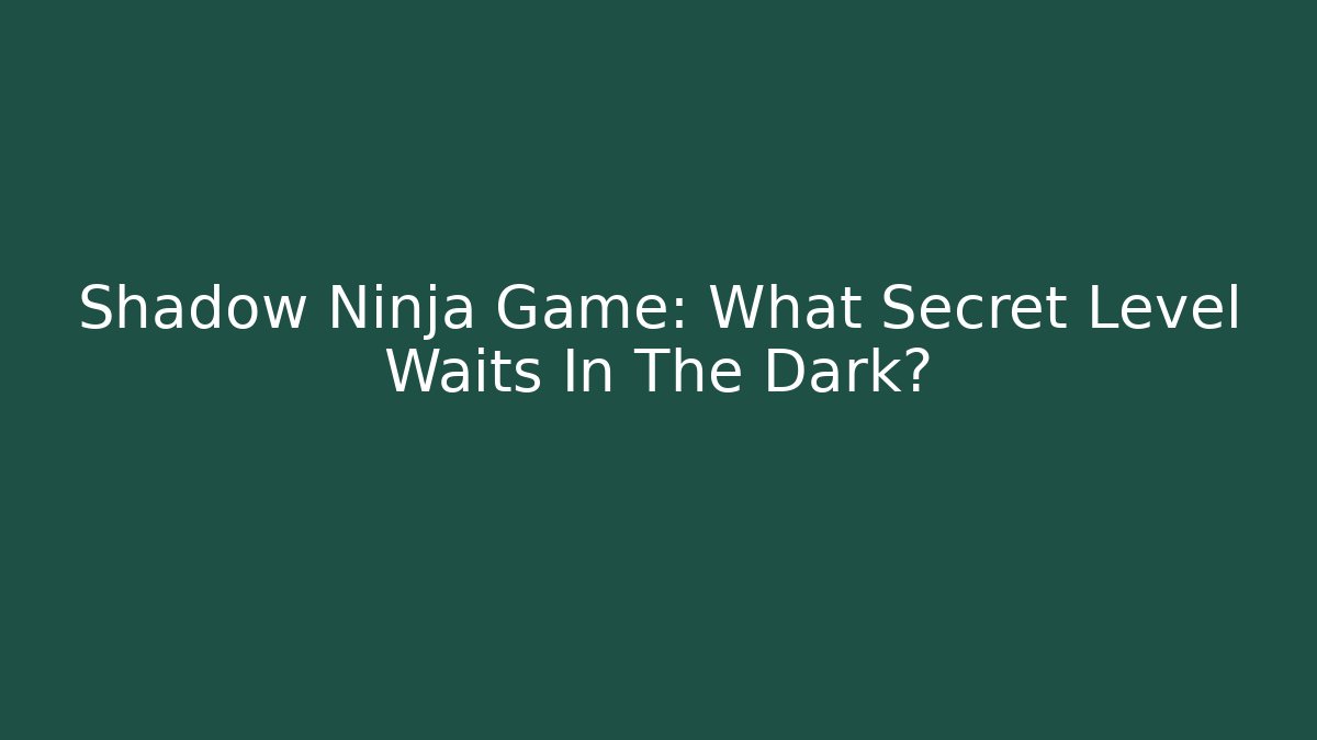 Shadow Ninja Game: What Secret Level Waits In The Dark?