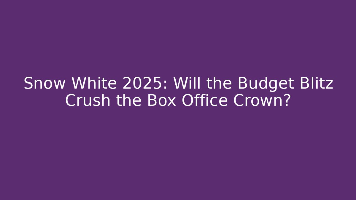 Snow White 2025: Will the Budget Blitz Crush the Box Office Crown?