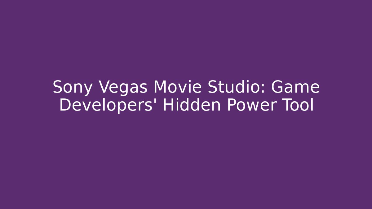 Sony Vegas Movie Studio: Game Developers' Hidden Power Tool