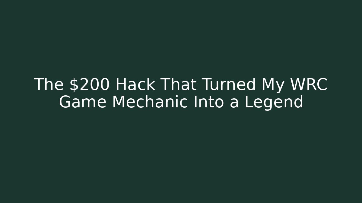 The $200 Hack That Turned My WRC Game Mechanic Into a Legend