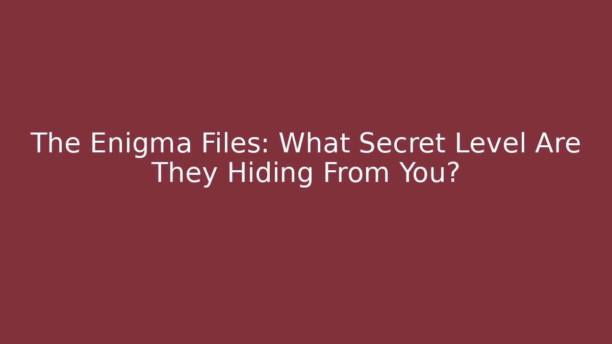 The Enigma Files: What Secret Level Are They Hiding From You?