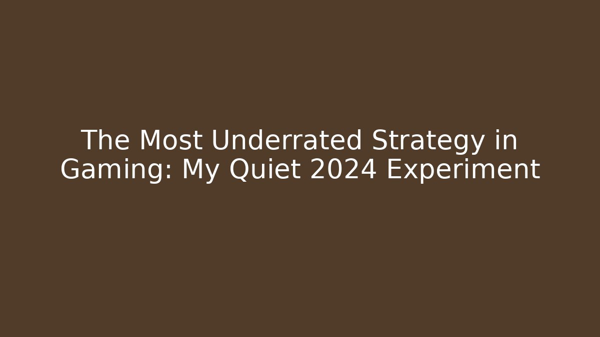 The Most Underrated Strategy in Gaming: My Quiet 2024 Experiment - Critter Realm