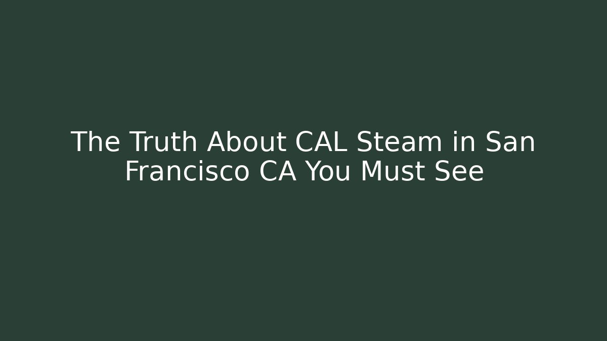 The Truth About CAL Steam in San Francisco CA You Must See