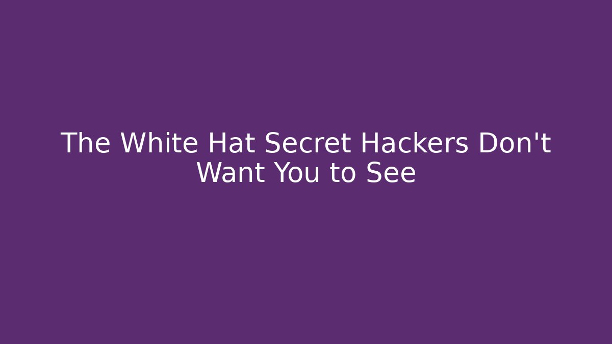 The White Hat Secret Hackers Don't Want You to See