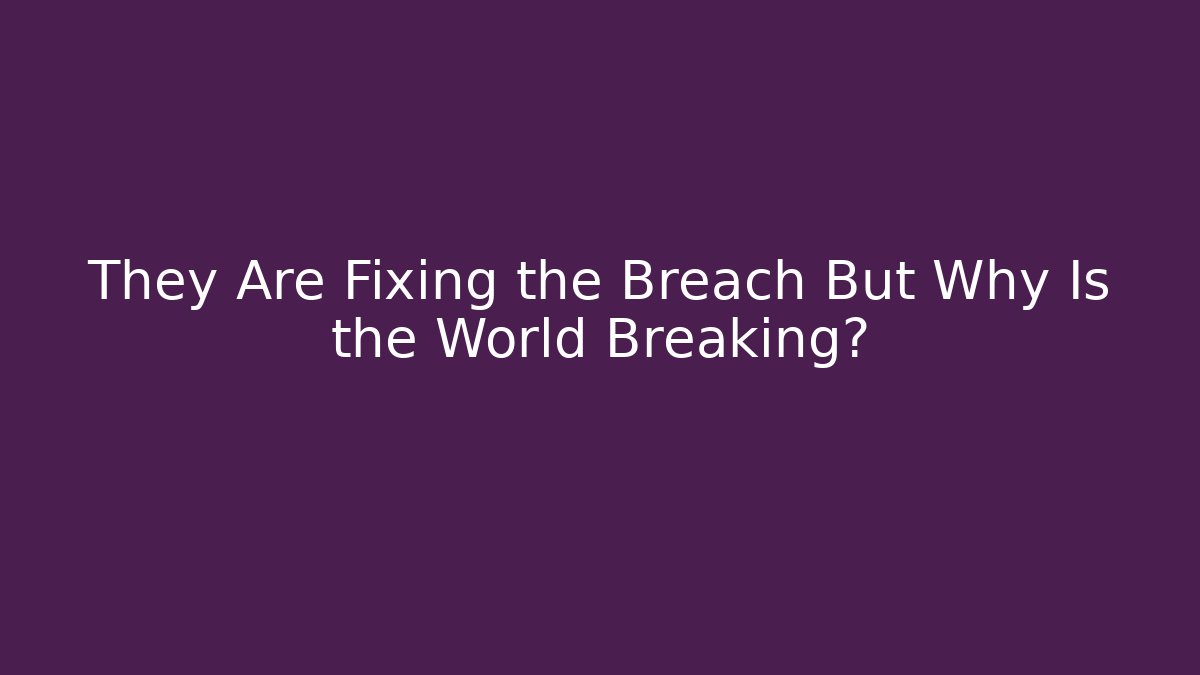 They Are Fixing the Breach But Why Is the World Breaking?