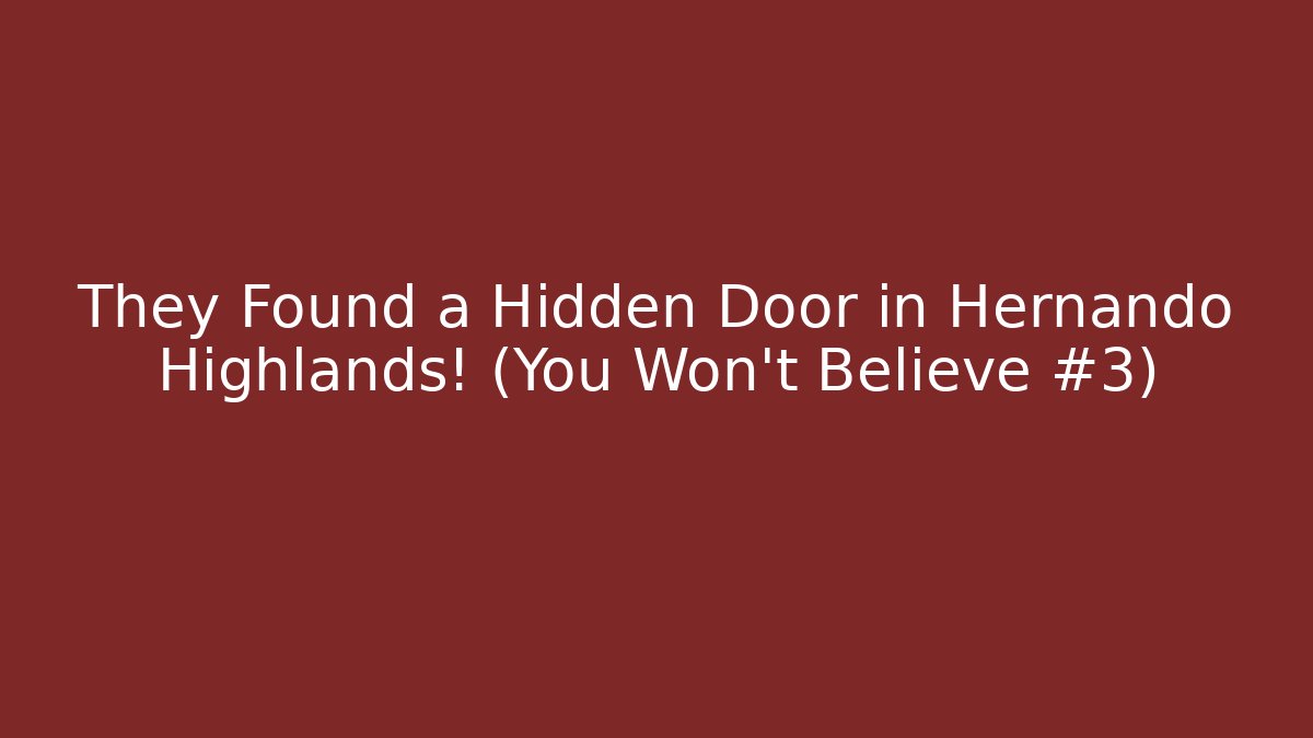 They Found a Hidden Door in Hernando Highlands! (You Won't Believe #3)