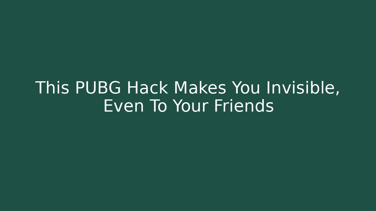 This PUBG Hack Makes You Invisible, Even To Your Friends
