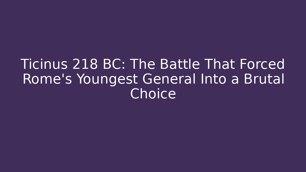 Ticinus 218 BC: The Battle That Forced Rome's Youngest General Into a Brutal Choice
