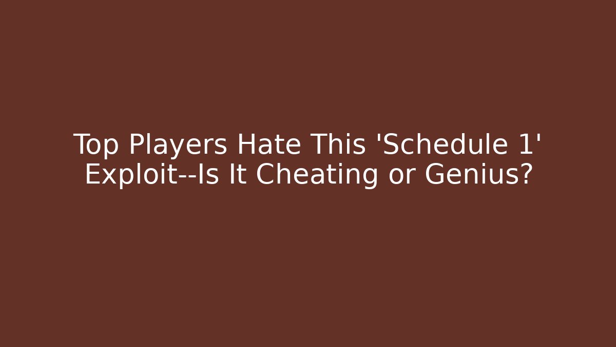 Top Players Hate This 'Schedule 1' Exploit—Is It Cheating or Genius?