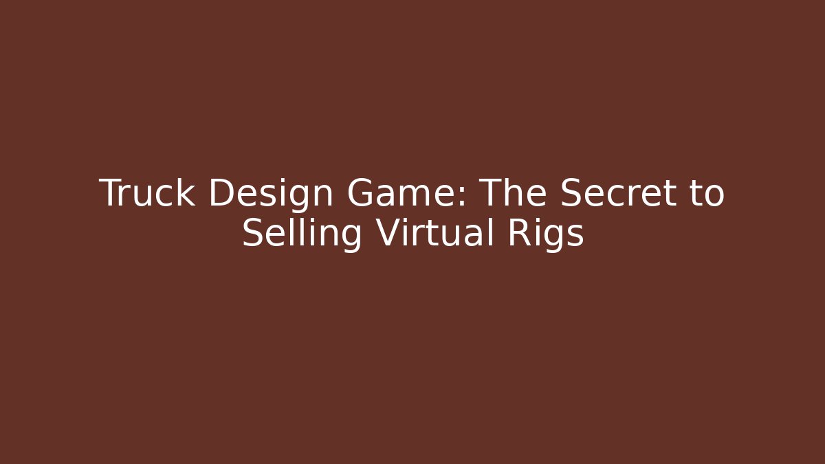 Truck Design Game: The Secret to Selling Virtual Rigs - Critter Realm