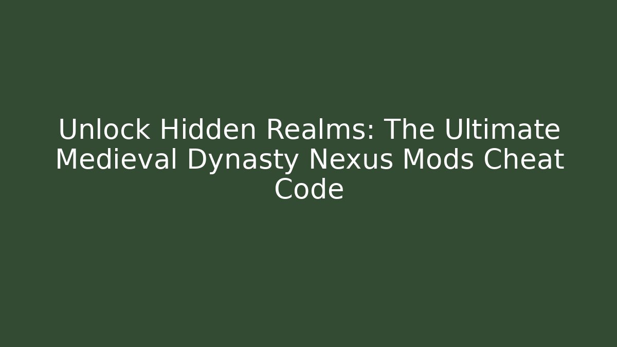 Unlock Hidden Realms: The Ultimate Medieval Dynasty Nexus Mods Cheat Code - Critter Realm