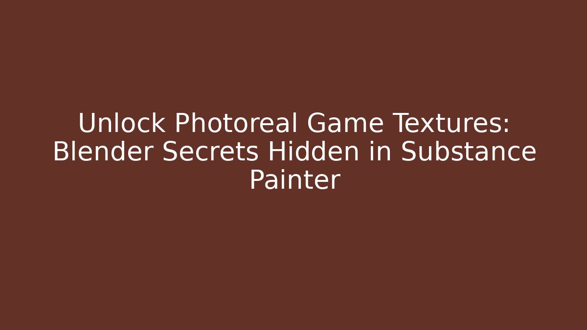 Unlock Photoreal Game Textures: Blender Secrets Hidden in Substance Painter