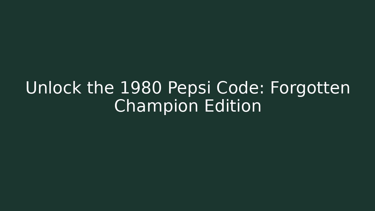 Unlock the 1980 Pepsi Code: Forgotten Champion Edition