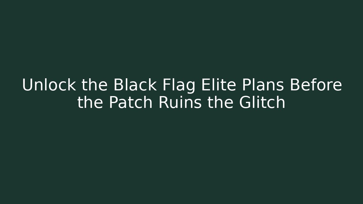 Unlock the Black Flag Elite Plans Before the Patch Ruins the Glitch