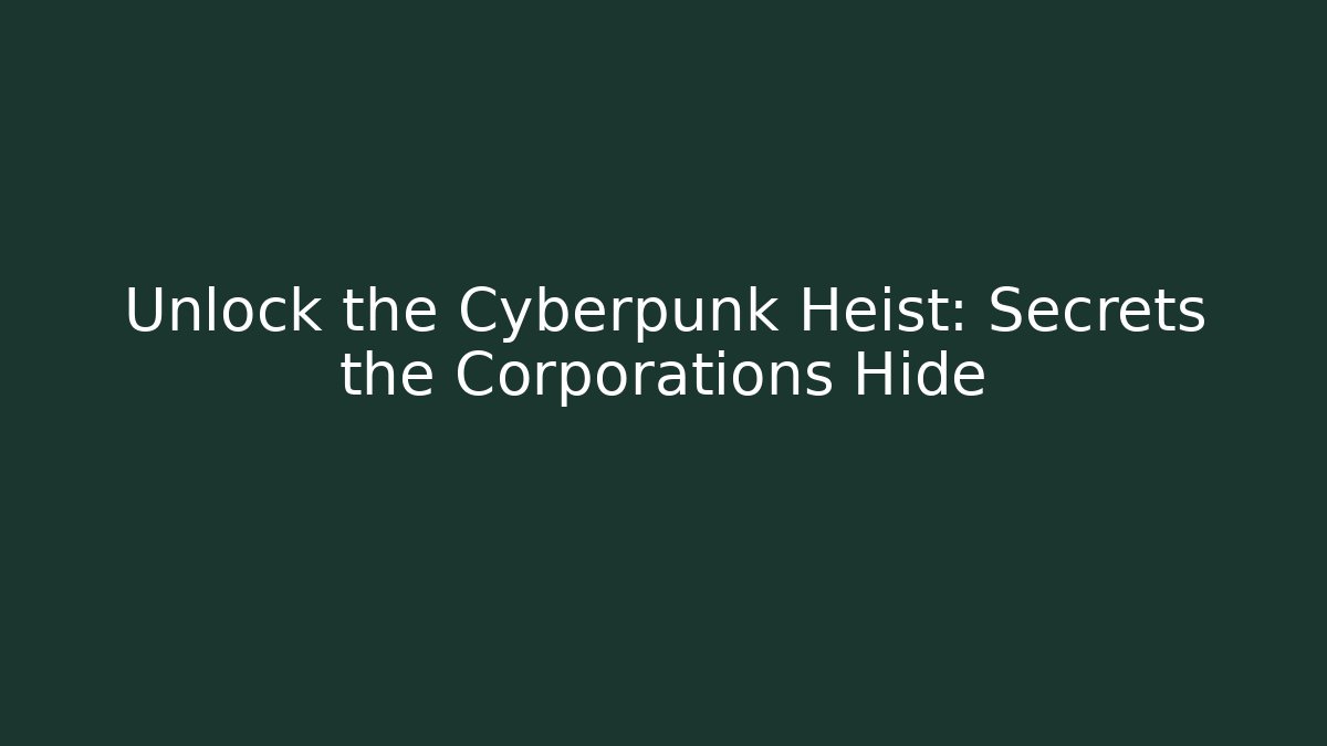 Unlock the Cyberpunk Heist: Secrets the Corporations Hide - Critter Realm