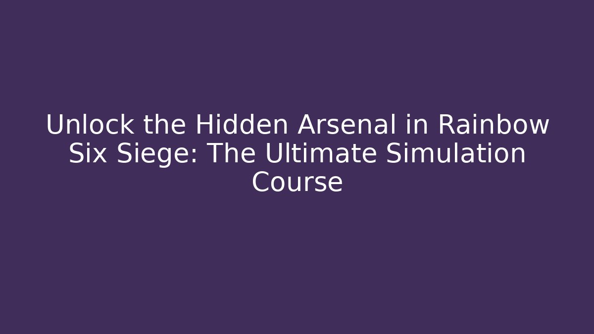 Unlock the Hidden Arsenal in Rainbow Six Siege: The Ultimate Simulation Course