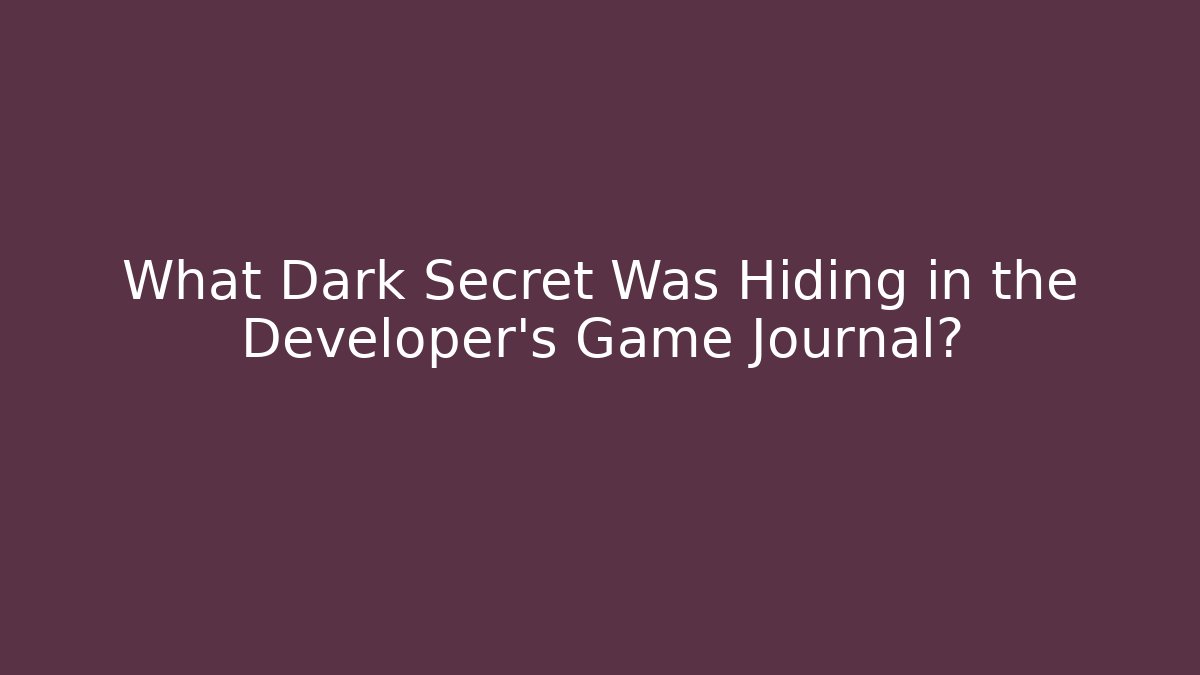 What Dark Secret Was Hiding in the Developer's Game Journal?