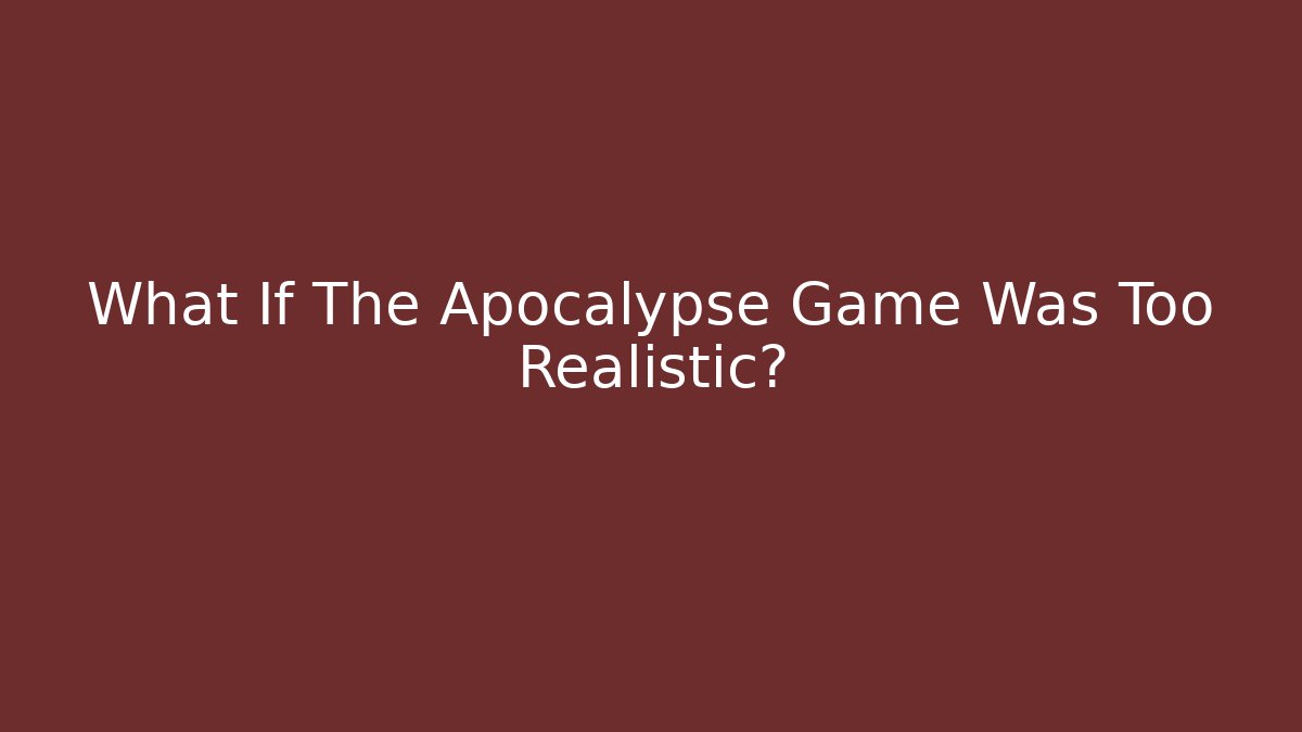 What If The Apocalypse Game Was Too Realistic?