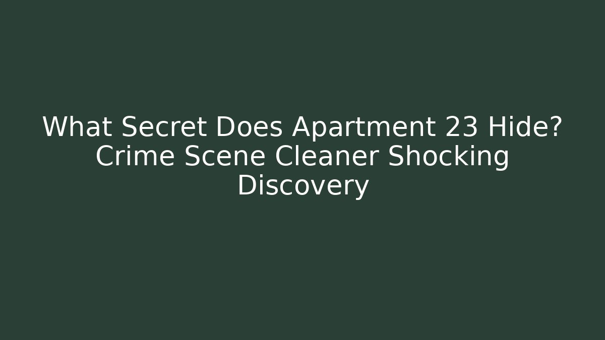 What Secret Does Apartment 23 Hide? Crime Scene Cleaner Shocking Discovery